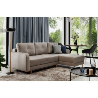 Canapé d'angle convertible en tissu velours luxe, rangement - BEIGE, angle droit (vu de face), ROXANE VELOURS