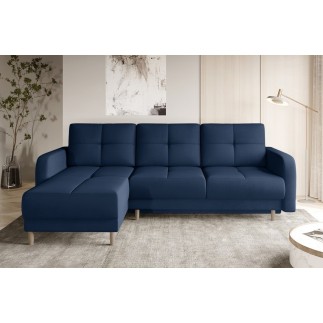 Canapé d'angle convertible en tissu velours luxe, rangement - bleu foncé, angle gauche (vu de face), ROXANE VELOURS