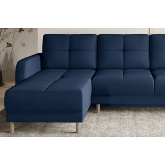 Canapé d'angle convertible en tissu velours luxe, rangement - bleu foncé, angle gauche (vu de face), ROXANE VELOURS
