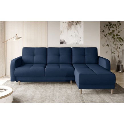 Canapé d'angle convertible en tissu velours luxe, rangement - bleu foncé, angle droit (vu de face), ROXANE VELOURS