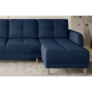 Canapé d'angle convertible en tissu velours luxe, rangement - bleu foncé, angle droit (vu de face), ROXANE VELOURS, 4 places