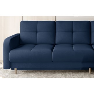 Canapé d'angle convertible en tissu velours luxe, rangement - bleu foncé, angle droit (vu de face), ROXANE VELOURS