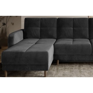 Canapé d'angle convertible en tissu velours luxe, rangement - gris foncé, angle gauche (vu de face), ROXANE VELOURS, 4 places