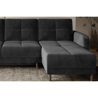 Canapé d'angle convertible en tissu velours luxe, rangement - gris foncé, angle droit (vu de face), ROXANE VELOURS, 4 places