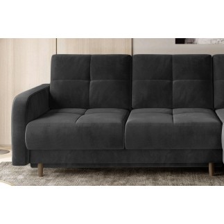 Canapé d'angle convertible en tissu velours luxe, rangement - gris foncé, angle droit (vu de face), ROXANE VELOURS