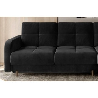 Canapé d'angle convertible en tissu velours luxe, rangement - noir, angle droit(vu de face), ROXANE VELOURS