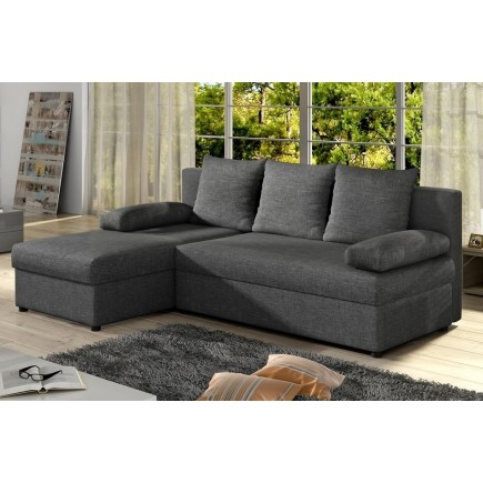 Canapé d'angle convertible - GILO - en tissu luxe 3/4 places - gris foncé, angle gauche (vu de face)