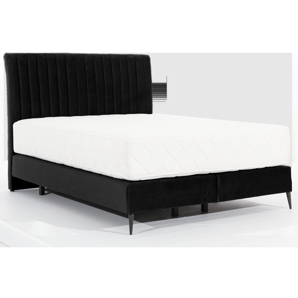 Ensemble lit + sommier + matelas en tissu velours noir - 140x200 cm - BLASIO de VENESETTI