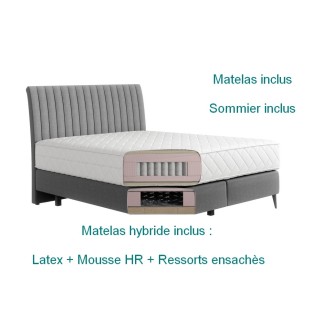 Ensemble lit + sommier + matelas BLASIO de VENESETTI - velours chocolat - 180x200 cm