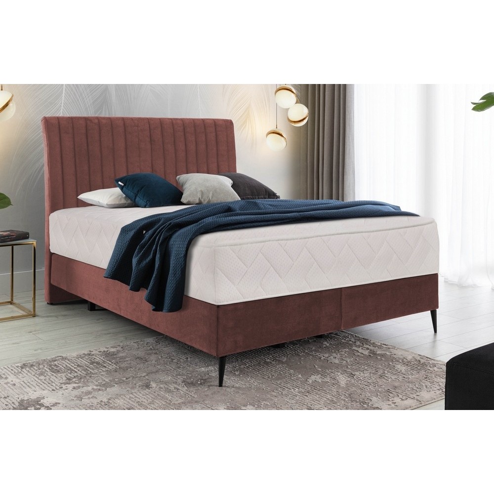 Ensemble lit + sommier + matelas BLASIO de VENESETTI - velours rose pale - 180x200 cm Ensemble lit + sommier + matelas BLASIO de VENESETTI - velours rose pale - 180x200 cm