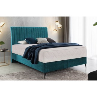 Ensemble lit + sommier + matelas BLASIO de VENESETTI - velours bleu turquoise - 140x200 cm
