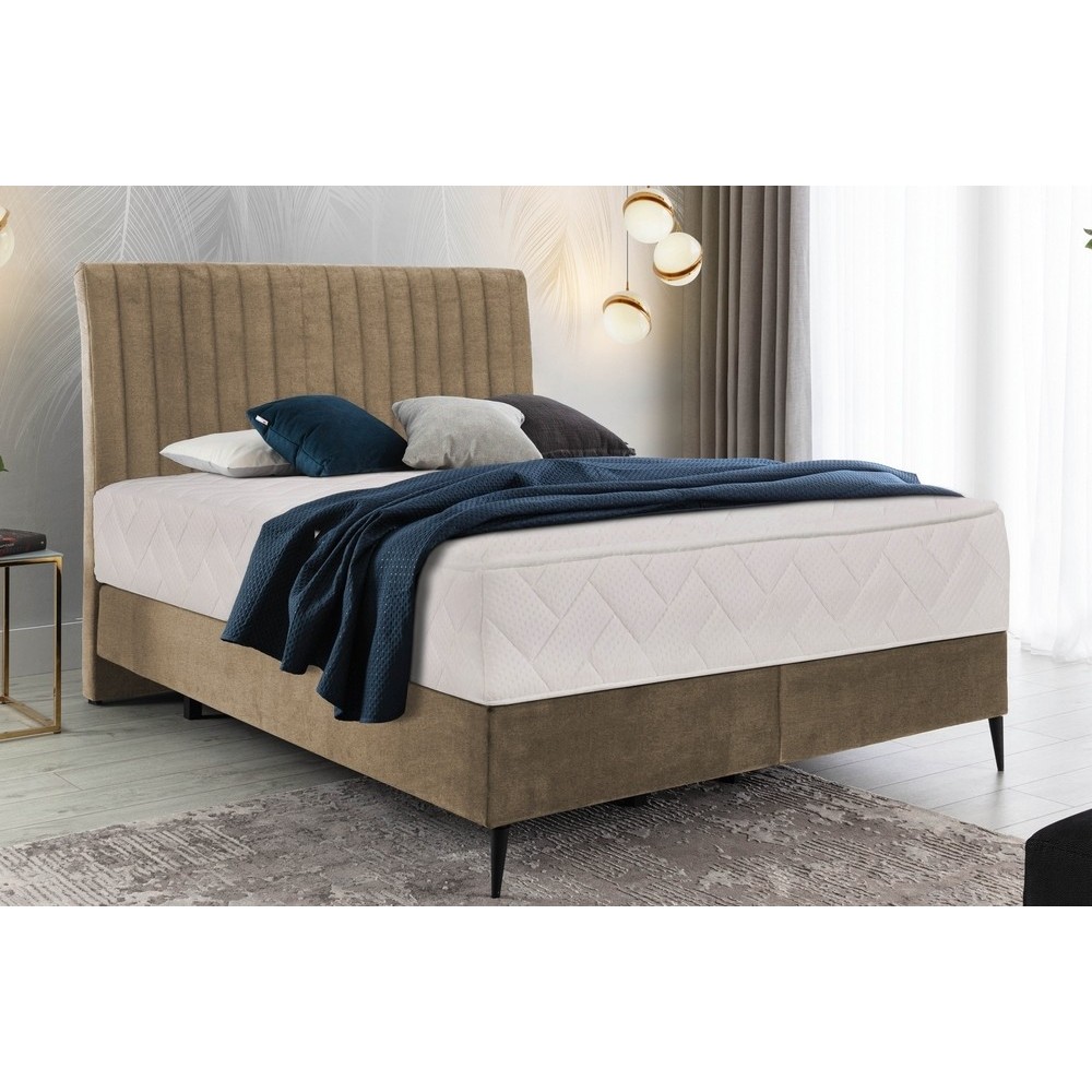 Ensemble lit + sommier + matelas tissu velours beige - 140x200 cm - BLASIO de VENESETTI