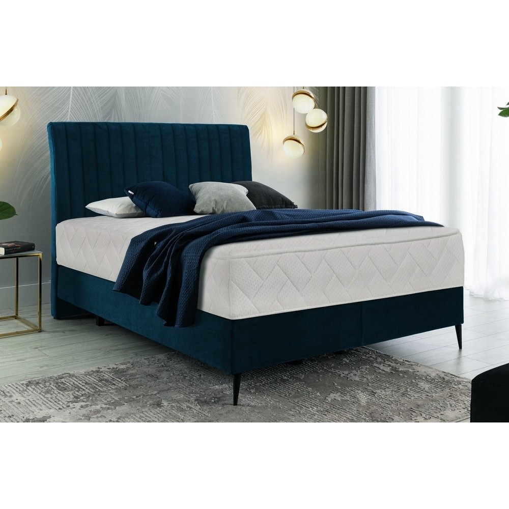 Ensemble lit + sommier + matelas tissu velours bleu foncé- 160x200 cm - BLASIO de VENESETTI Ensemble lit + sommier + matelas tissu velours bleu foncé- 160x200 cm - BLASIO de VENESETTI