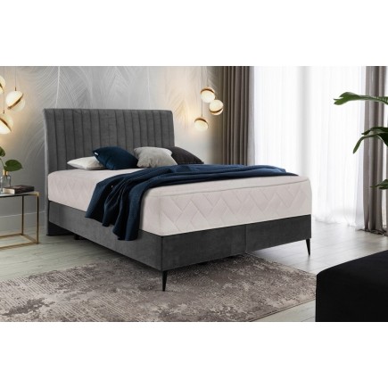 Ensemble lit + sommier + matelas en tissu velours gris foncé - 140x200 cm - BLASIO de VENESETTI