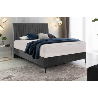 Ensemble lit + sommier + matelas tissu velours anthracite - 160x200 cm - BLASIO de VENESETTI