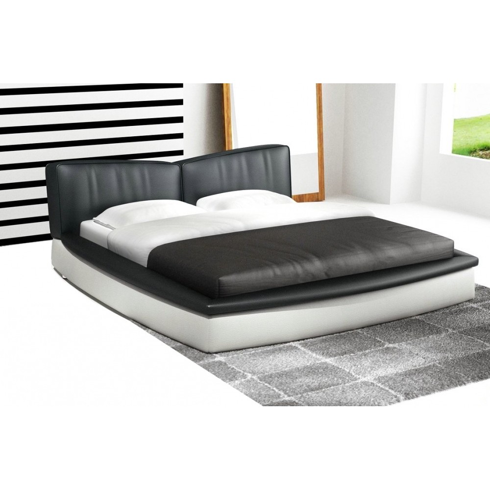 Lit en cuir italien de luxe PRESTIGIO, noir et blanc, 140x190 Lit en cuir italien de luxe PRESTIGIO, noir et blanc, 140x190
