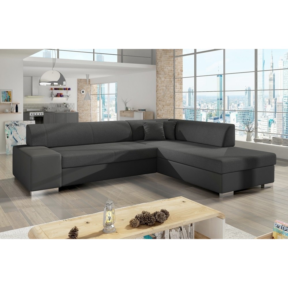 Canapé d'angle convertible en tissu velours luxe 5 places, coffre, gris foncé, angle droit (vu de face), PORTOFINO VELOURS Canapé d'angle convertible en tissu velours luxe 5 places, coffre, gris foncé, angle droit (vu de face), PORTOFINO VELOURS