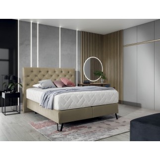 Ensemble lit + sommier + matelas - velours beige - 140x200 cm - CORSICA