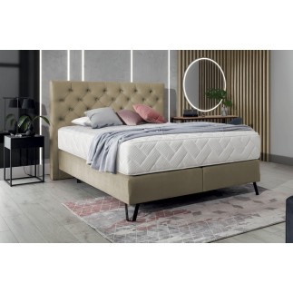 Ensemble lit + sommier + matelas - velours beige - 160x200 cm - CORSICA