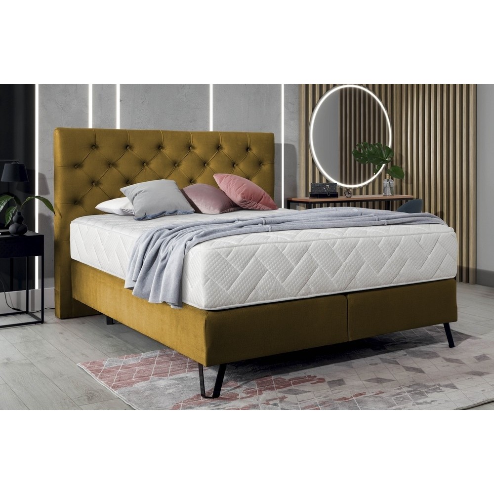 Ensemble lit + sommier + matelas - velours cuivre - 140x200 cm - CORSICA