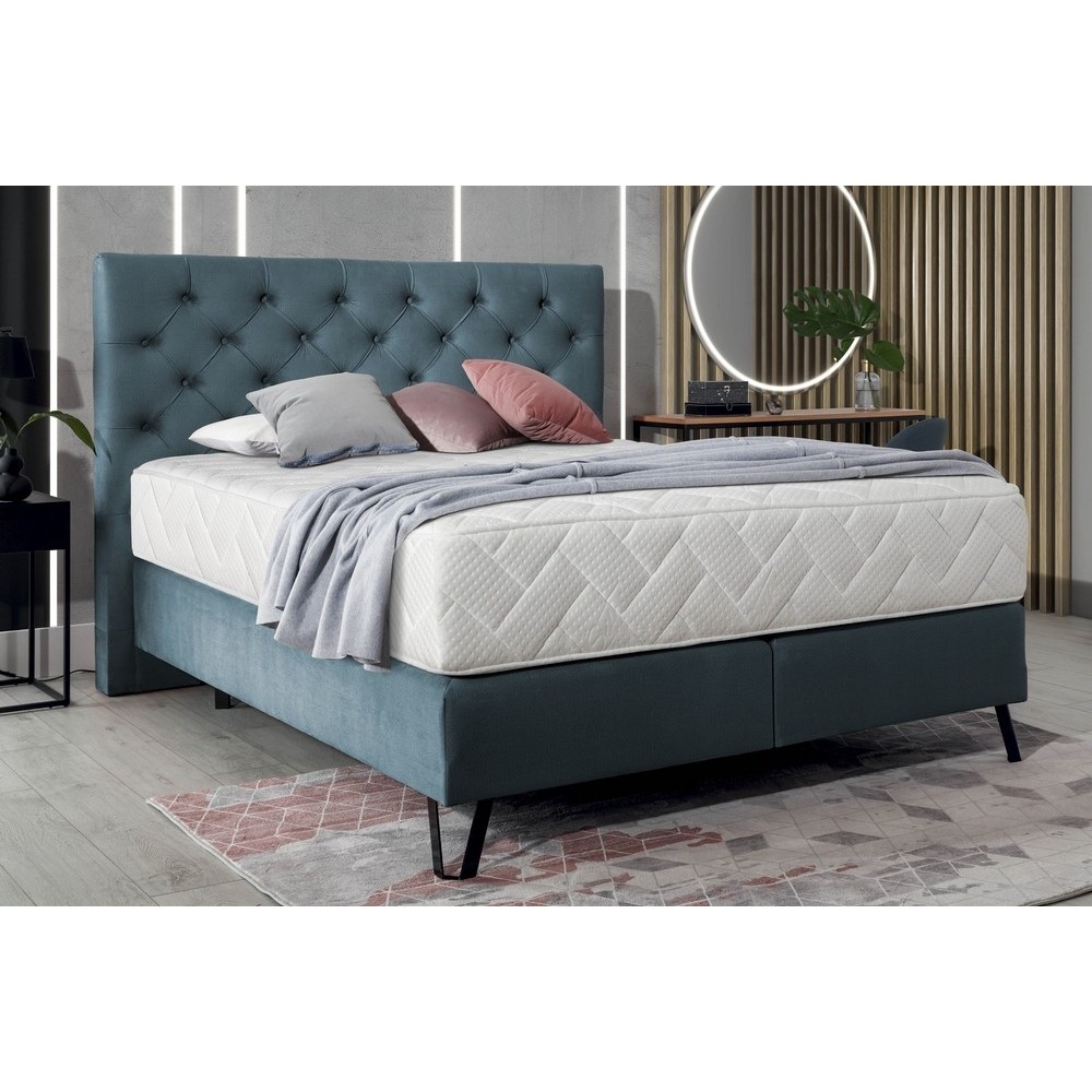 Ensemble lit + sommier + matelas - velours bleu reflet vert - 140x200 cm - CORSICA Ensemble lit + sommier + matelas - velours bleu reflet vert - 140x200 cm - CORSICA