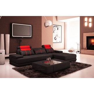Canapé d'angle en cuir italien 5 places ELIXA, noir et rouge