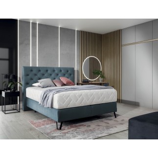Ensemble lit + sommier + matelas - velours bleu reflet vert - 140x200 cm - CORSICA