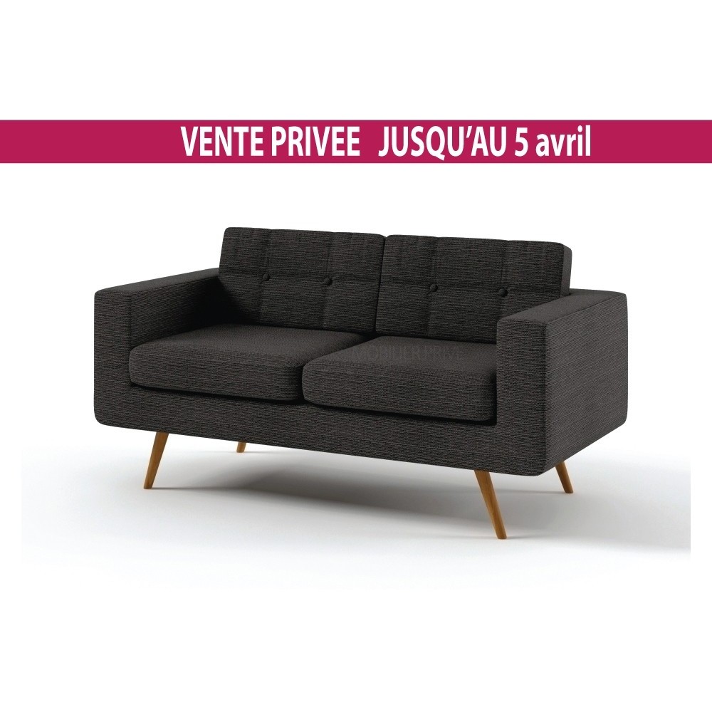 Canapé 2 places en tissu de qualité YVON, noir