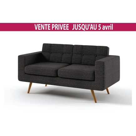 Canapé 2 places en tissu de qualité YVON, noir