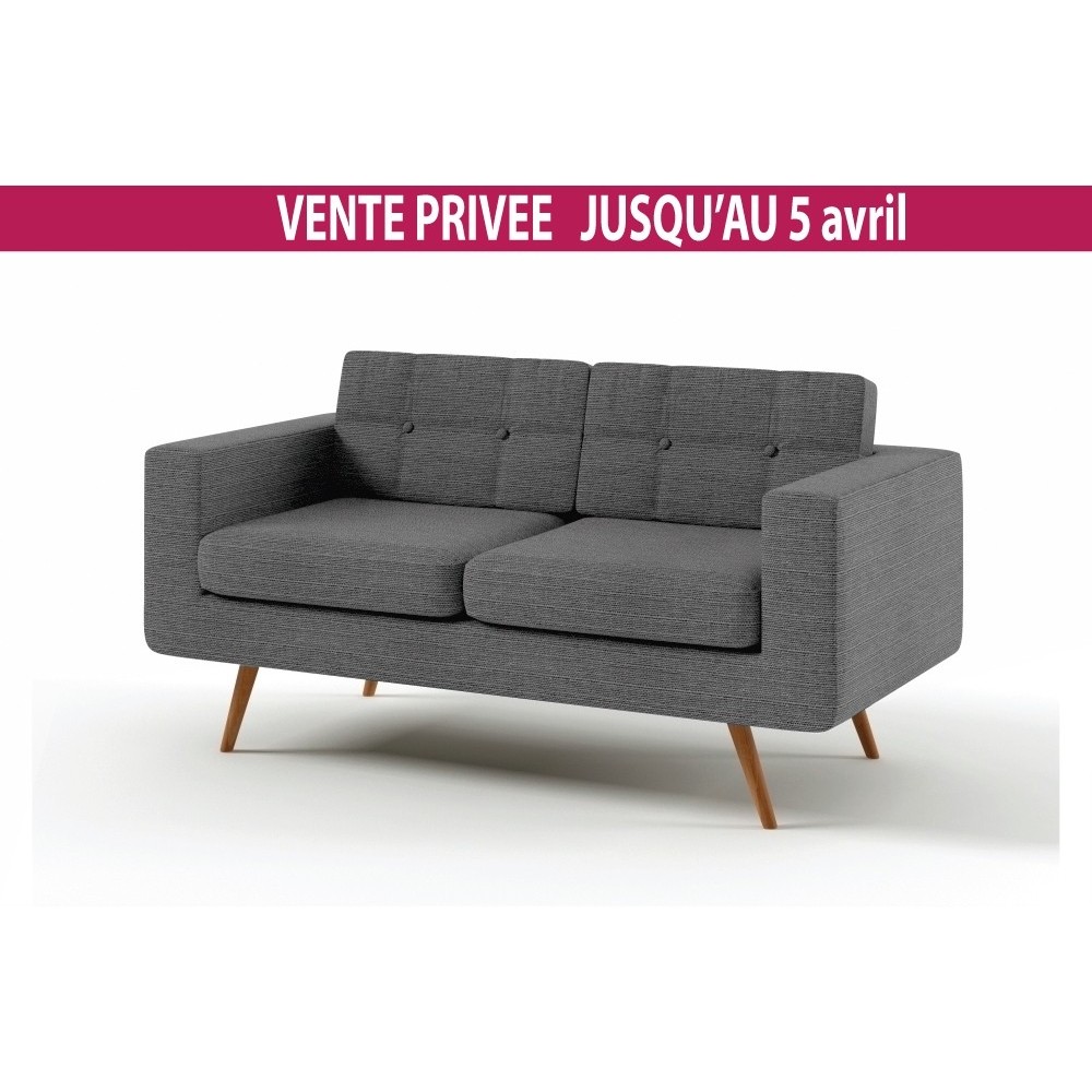 Canapé 2 places en tissu de qualité YVON, noir, Gris