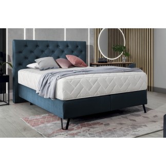 Ensemble lit + sommier + matelas - velours bleu foncé - 140x200 cm - CORSICA