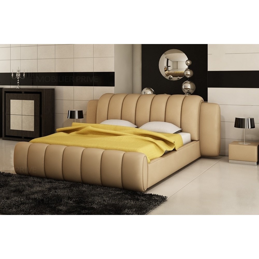 Lit design en cuir italien de luxe SPLENDIDE, beige, 140x190