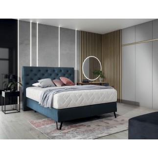 Ensemble lit + sommier + matelas - velours bleu foncé - 180x200 cm - CORSICA