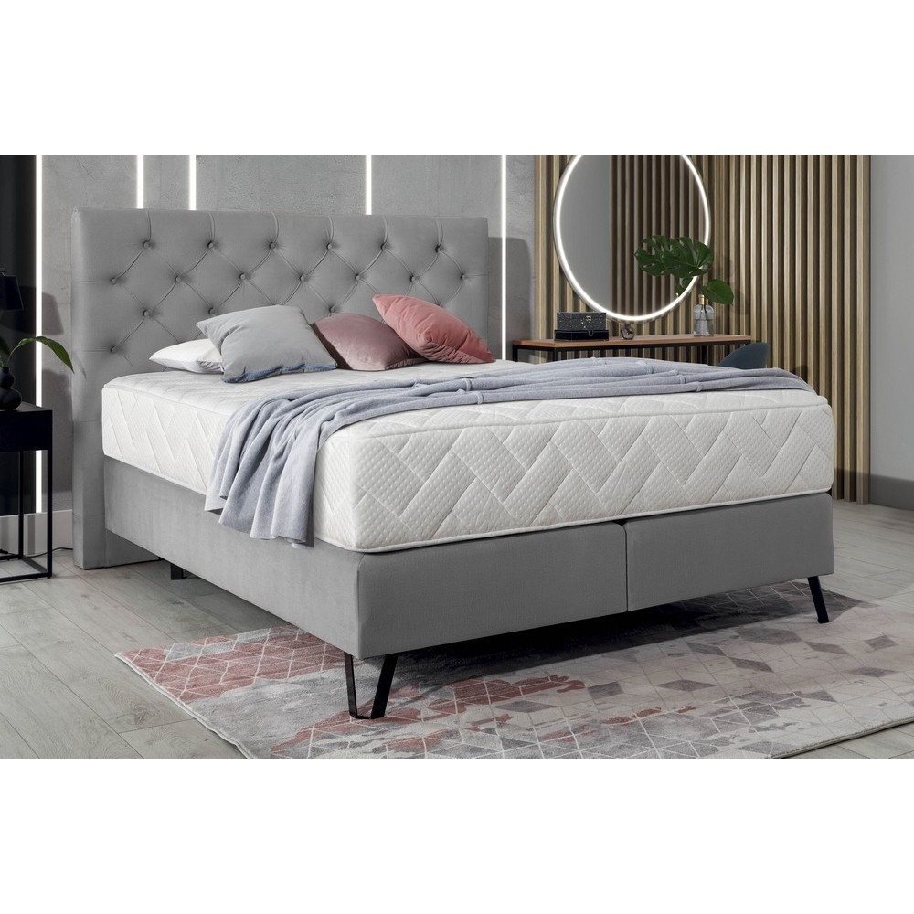 Ensemble lit + sommier + matelas - velours gris - 180x200 cm - CORSICA Ensemble lit + sommier + matelas - velours gris - 180x200 cm - CORSICA
