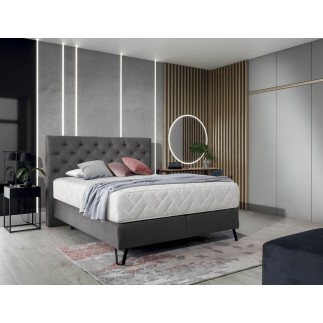 Ensemble lit + sommier + matelas - velours gris foncé - 140x200 cm - CORSICA