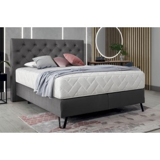 Ensemble lit + sommier + matelas - velours gris foncé - 180x200 cm - CORSICA
