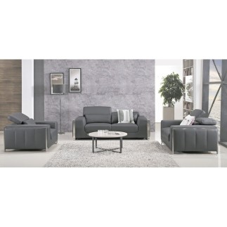 Ensemble Canapé 3 places et 2 places et fauteuil 1 place en cuir italien buffle LUXY, gris foncé