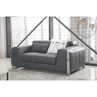 Ensemble Canapé 3 places et 2 places et fauteuil 1 place en cuir italien buffle LUXY, gris foncé