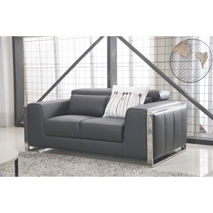 Ensemble Canapé 3 places et 2 places et fauteuil 1 place en cuir italien buffle LUXY, gris foncé