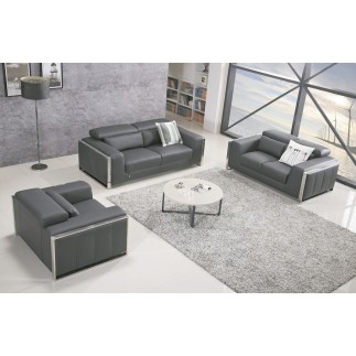 Ensemble Canapé 3 places et 2 places et fauteuil 1 place en cuir italien buffle LUXY, gris foncé
