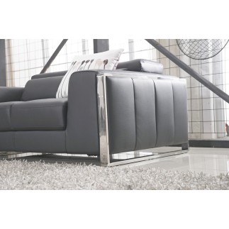 Ensemble Canapé 3 places et 2 places et fauteuil 1 place en cuir italien buffle LUXY, gris foncé