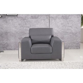 Ensemble Canapé 3 places et 2 places et fauteuil 1 place en cuir italien buffle LUXY, gris foncé