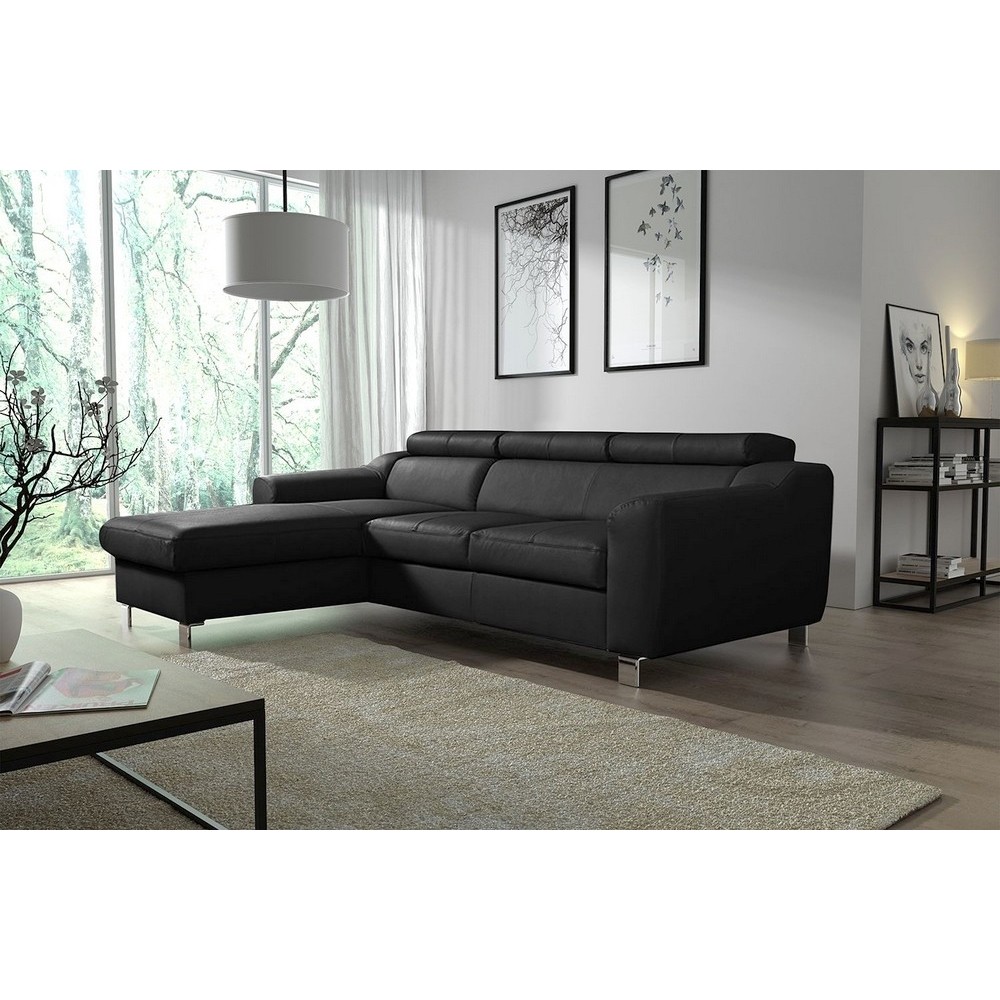 - Canapé d'angle en cuir italien de luxe 5 places ASTRA, noir, angle gauche - Canapé d'angle en cuir italien de luxe 5 places ASTRA, noir, angle gauche