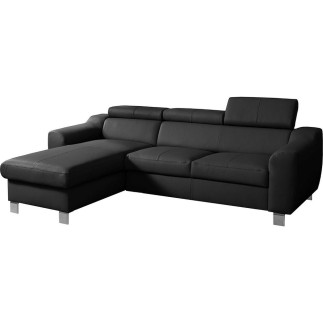 - Canapé d'angle en cuir italien de luxe 5 places ASTRA, noir, angle gauche