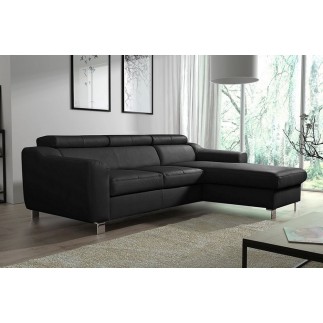Canapé d'angle en cuir italien de luxe 5 places ASTRA, noir, angle droit