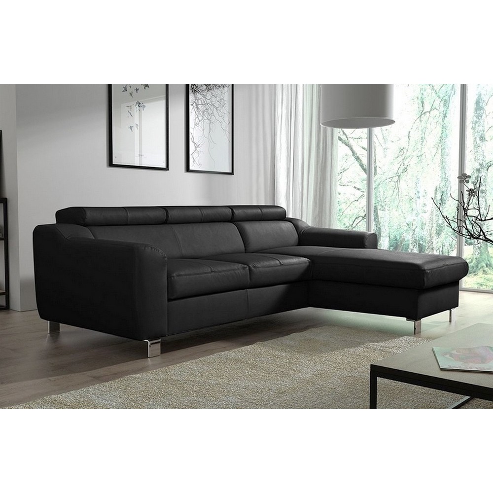 Canapé d'angle en cuir italien de luxe 5 places ASTRA, noir, angle droit Canapé d'angle en cuir italien de luxe 5 places ASTRA, noir, angle droit