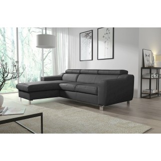 Canapé d'angle en cuir italien de luxe 5 places ASTRA, gris foncé, angle gauche