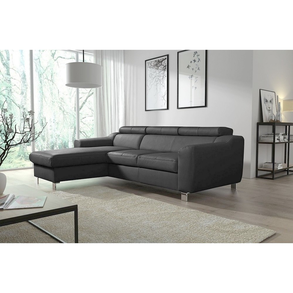 Canapé d'angle en cuir italien de luxe 5 places ASTRA, gris foncé, angle gauche Canapé d'angle en cuir italien de luxe 5 places ASTRA, gris foncé, angle gauche