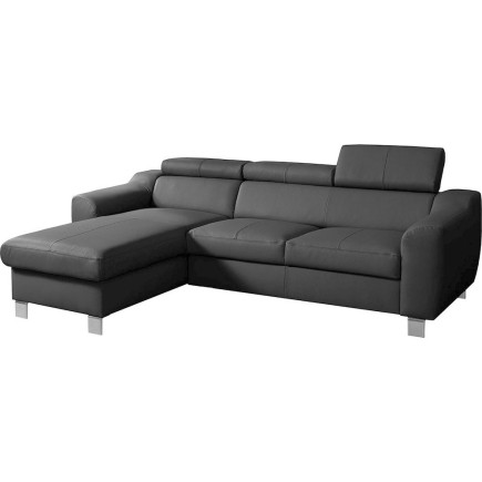 Canapé d'angle en cuir italien de luxe 5 places ASTRA, gris foncé, angle gauche