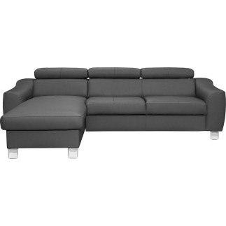 Canapé d'angle en cuir italien de luxe 5 places ASTRA, gris foncé, angle gauche